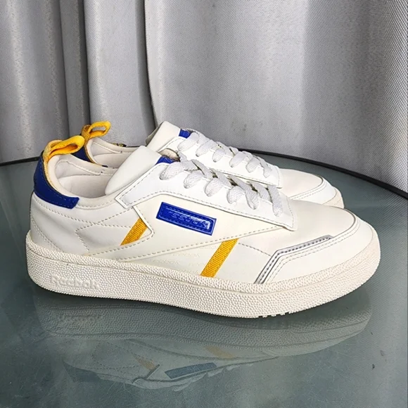 Reebok Club White Blue Yellow Leather Athletic Lace Low Top Shoe Size 6 - Picture 11 of 11